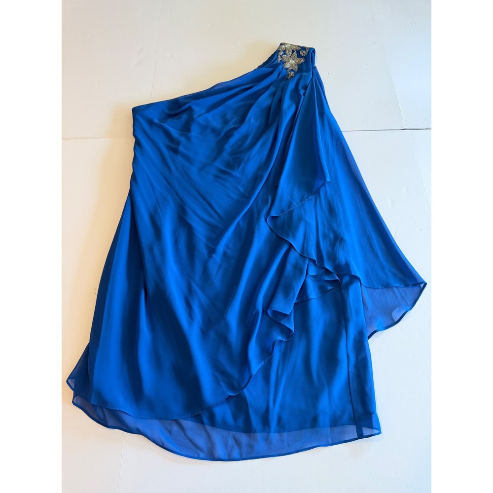 JS Boutique Royal Blue One Shoulder Beaded Cocktail Dress Size 16